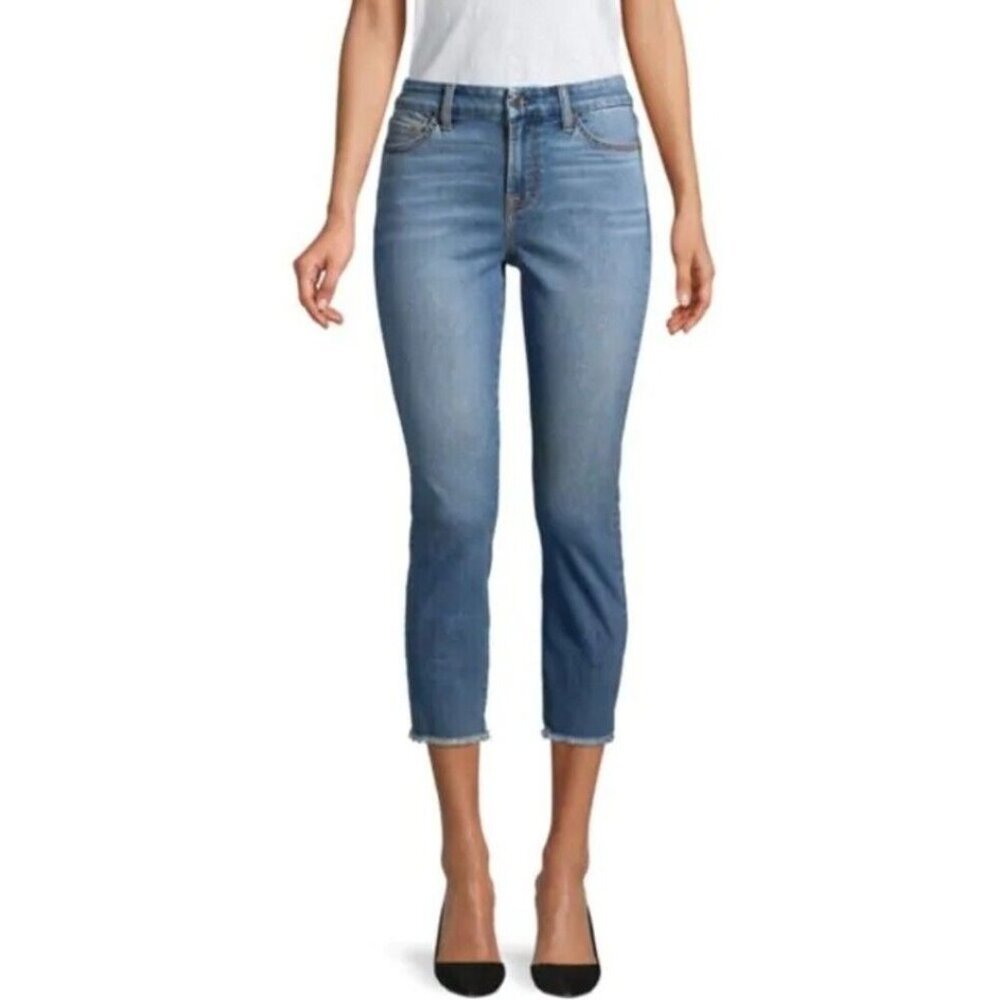 Jen 7 Cropped Skinny Frayed Hem High Rise Stretch Jeans Med Wash 18 NWT